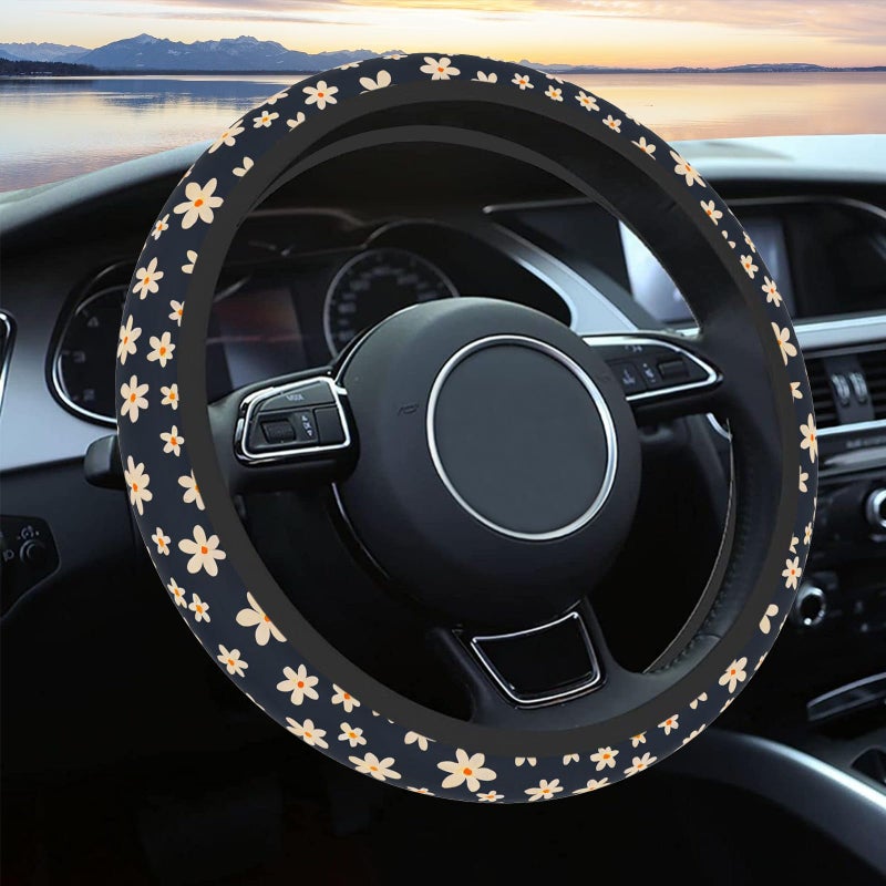 Pcnjozx Floral Steering Wheel Cover  Daisy Steering Wheel Cover for Women Men  Cute Steering Wheel Protector  Car Accessories  Universal 14"" 02/2-15"" Fit Auto  Suvs - Image 1